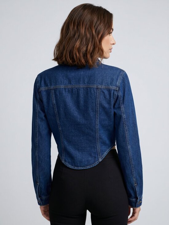 Jackets & Blazers - Women Cropped Denim Jacket Cotton Fitted Zip Up Casual Blue Jean Top Trend